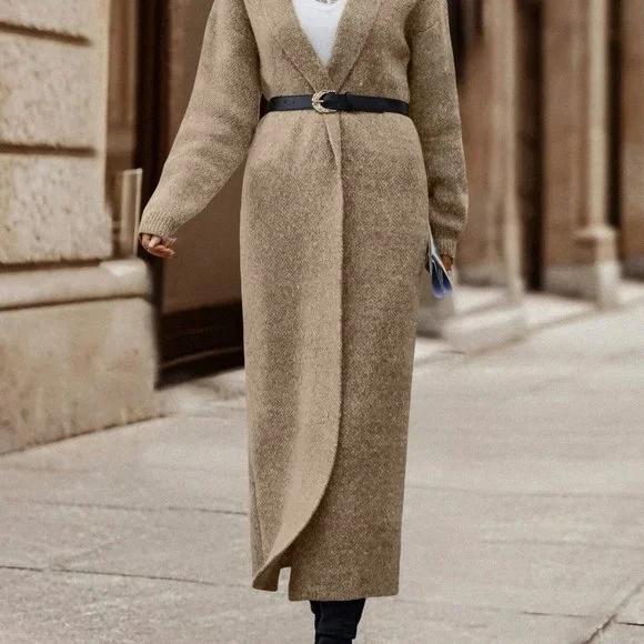 Khaki Preppy Womens Shawl Collar Drop Shoulder Duster Cardigan - Picture 5 of 5